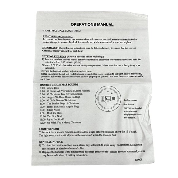 Feldstein Musical Christmas Carol Wall Clock Snowman Family Analog Round - Picture 6 of 7